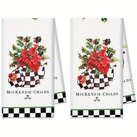 Resim 2 adet Şenlikli MacKenzie-Çocuklar Çiçekli Mutfak Havluları - Kırmızı Poinsettia'lar, Çizgili Kenar, ve Eğlenceli "S" Monogram ile Tatil Tasarımı, Sevgililer Günü, Anneler Günü, Paskalya ve Mevsimlik Dekor için Mükemmel, Anne için Hediye 