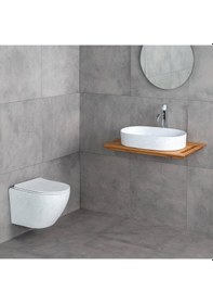 Resim Lena - Tezgah Üstü Lavabo Mat Beyaz Mermer Desenli - E-w1202m8- Beyaz 