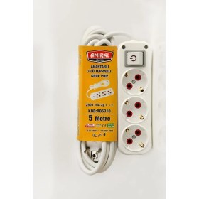 Resim Noip 3 Lü Topraklı Anahtarlı 5 Metre Kablolu Grup Priz (802802) 