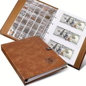 Resim PU Deri Madeni Para Koleksiyon Rafı PUPU PU Deri, Penny Para Depolama, Kitap Madeni Para Koleksiyon Rafı, 150 Madeni Para Cebi & 240 Banknot Cebi ile Fotoğraf Albümü 
