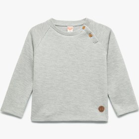 Resim Erkek Bebek Pamuklu Düğmeli Uzun Reglan Kollu Bisiklet Yaka Sweatshirt 