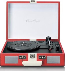 Resim Qedii Lenco Classic Phono Tt-110 Kırmızı Hoparlörlü Bluetoothlu Retro Pikap Plak Çalar 