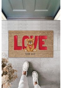 Resim Kahverengi Kapı Önü Paspası Love Ayıcık Desen K-3252 