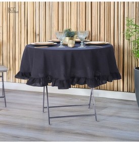 Resim Dnc Home Tekstil Siyah Keten Yuvarlak Fırfırlı Masa Örtüsü Siyah 