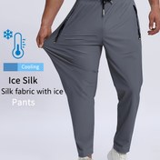 Resim Erkek Yaz Buzlu Sliky Fiber Kumaş Pantolon - Hızlı Kuruyan, Nefes Alabilen, Rahat Joggers Fermuarlı Cep Detaylı, Düz Renk, Koşu ve Günlük Giyim İçin İdeal, Jogging Pantolon 