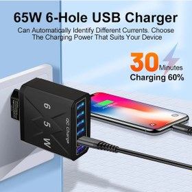 Resim 65 W 6 Port Usb Şarj Aleti Hızlı Şarj Qc3.0 Seyahat Şarj Cihazı İphone Uyumlu 14 Bu 1 Adeat 