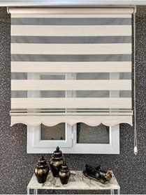 Resim Geniş Pliseli Zebra Stor Perde Eteği Dilimli (Alüminyum Kasa Etek Dilimi Hediye krempliseli, Krem Rengi, 145 x 200 