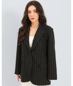 Resim Blazer Ceket Çizgili Atlas Kumaş - Siyah-siyah Siyah 