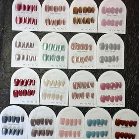 Resim 40 Adet 17 Renkli Rastgele 4 Renk Seti Kedi Gözü Minimalist Sahte Tırnaklar - Günlük Kullanım veya DIY Manikür için Uygun, Kısa Bale Stili Parlak Bitişli, Karışık Renk Sistemi, Saf Renk Deseni, Tırnak Aksesuarları 