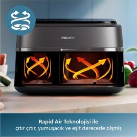Resim Çift Hazneli 9 Litre Hava Fritözü, Rapid Air Teknolojisi, Siyah Renk 