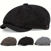 Resim 1 Adet AR Erkekler İçin Dış Mekan Herringbone Tweed Bere Şapka - Sonbahar Kış Seyahat, Plaj ve Partiler için Sıcak & Nefes Alabilir Dokulu Tasarım - Elde Yıkanabilir Günlük Kap (Siyah) 