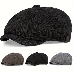 Resim 1 Adet AR Erkekler İçin Dış Mekan Herringbone Tweed Bere Şapka - Sonbahar Kış Seyahat, Plaj ve Partiler için Sıcak & Nefes Alabilir Dokulu Tasarım - Elde Yıkanabilir Günlük Kap (Siyah) 