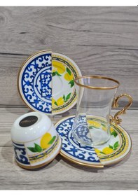 Resim Fermato 18 Parça 6 Kişilik Çay Ve Türk Kahvesi Fincanı Takımı Lemone Serisi Renkli 