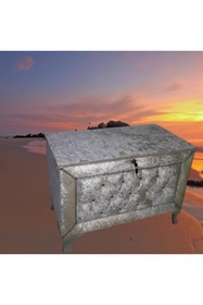 Resim BENGİ TİCARET Çeyiz 13914SANDIK Kapitone Büyük Model KREM Kadifemsi Kumaş İçi Tela El Yapım 