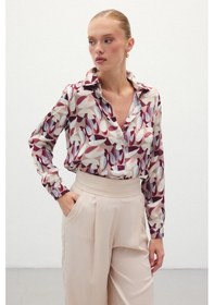 Resim Sateen Desenli Uzun Gömlek - Bordo-136127 Bordo 