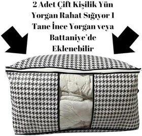 Resim AEE® 5 adet Mega Boy Pencereli Hurç Seti 64x46x34 Büyük Boy Yorgan Hurcu Battaniye Yastık Baza Altı Dolap Üstü Çeyiz Bohçası Düzenleyeci Organizer 