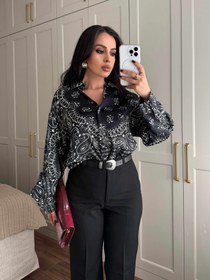 Resim Bandana desenli premium saten gömlek -Siyah - M 