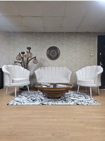 Resim Zafir İstiridye Takım Beyaz Boyalı Sivriltme Ayak Çay Seti Koltuk Takımı Krem 