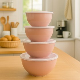 Resim 4’lü Yuvarlak Kase Seti Pembe | 1l, 1.5l, 2.3l, 3.3l | Kapaklı Çok Amaçlı Mutfak Saklama Kabı 