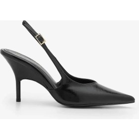 Resim Marjin Kadın Stiletto Sivri Burun Ayarlanabilir Tokalı Yanları Açık Klasik Topuklu Ayakkabı Fesro Siyah 