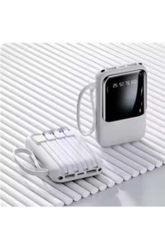 Resim Genel Markalar 10.000mAh Dijital Göstergeli Taşınabilir 20W Hızlı Şarjlı Dahili Kablolu Powerbank Type-C, Lightning 