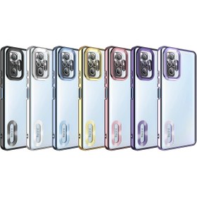 Resim Fibaks Redmi Note 10 Pro Kılıf Kamera Lens Korumalı Şeffaf Renkli Logo Gösteren Parlak Kapak Mor 