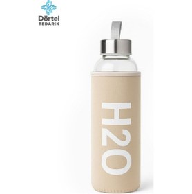 Resim H2o Kılıflı Cam Matara 500 Ml Bej 