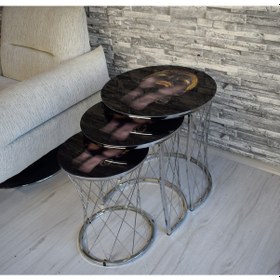 Resim 3 'Lü HASIR ZİGON SEHPA CAM: ARAP KIZ AYAK: NİKEL 