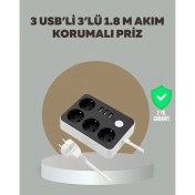 Resim Selfbuysell 4 Prizli 3 USB Portlu Anahtarlı Akım Korumalı Priz 