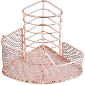 Resim Ganzhoushop Zarif Gül Altın Örgü Kalemlik Üçgen Şekilli Metal Kırtasiye Saklama Tutucu 3 Bölmeli Ofis Ev Schrose Altın 