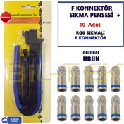 Resim F Konnektör Sıkma Pensesi + 10 Adet Sıkmalı F Konnektör 