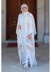 Resim Tuğba Arslanbaş Aydın'ın Tercihi Rosmina Krem Floş Kaftan Çok Renkli 