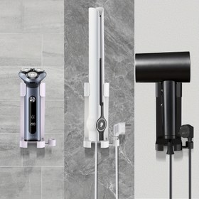 Resim Duvara Monte Banyo Organizatör Raf, Plastik Askılı Raf, Banyo Depolama için Çok Fonksiyonlu Tutucu, Metal Boru Olmadan, Döşeme Demir, Saç Kurutma Makinesi, Elektrikli Diş Fırçası, Banyo Depolama için 
