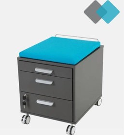 Resim Creo Mobili Ergonomik Çocuk Kesonu, Çekmeceli ve Oturulabilir - Taşıma kap. 100kg, Antrasit/Mavi - Vega 