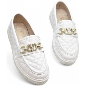 Resim 399 Rahat Taban Günlük Kadın Ayakkabı Kadın Laofer Ayakkabı Baklava Desenli Beyaz 