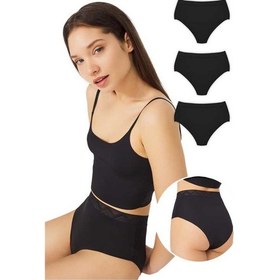Resim Cottonhill Basic Yüksek Bel Lazer Kesim Bikini Külot 3'lü Paket - 3 Çok Renkli 4 Çok Renkli 
