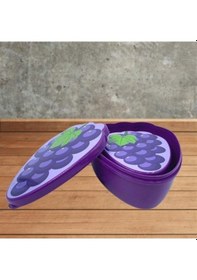 Resim 2'li İç İçe Geçebilen Üzüm Model Saklama Ve Beslenme Kabı Seti 550 Ml + 250 Ml Mor 