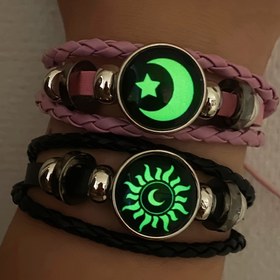 Resim 2'li Set Işıltılı El Yapımı Moda Dokuma Çiftler için Güneş, Ay ve Yıldız Bilezik Seti, Orta Doğu'daki Müzik Festivali/Ramazan/Hallowmas için İyi Arkadaş Kombinasyon Parlayan Takı Hediyeleri 