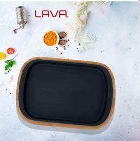 Resim Döküm Servis Tabağı 32x20 Ahşap Altlıklı - Lv As 174 Açık Gri 