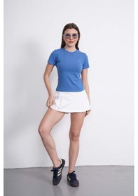 Resim Crop Slim Fit Pamuk Likra Tişört-koyu Mavi Koyu Mavi 