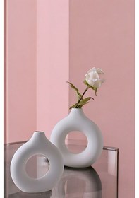 Resim Beyaz Dekoratif Vazo Seti Obje Ev Dekorasyon Masa Üstü Dekor Vazo Seti Model 23 Beyaz Beyaz 