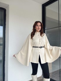 Resim Kemerli düğmeli panço-LATTE - STD 