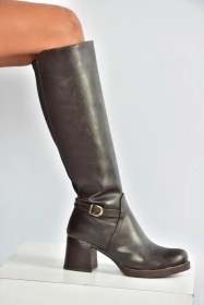 Resim V312310209 Kahverengi Kalın Topuklu Kadın Çizme Kahverengi-suni Deri 