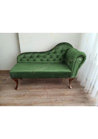 Resim Ters Kol Dekoratif Bihter Koltuk Josefin Puf 130 Cm Ceviz Ayak Yeşil 