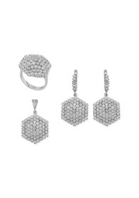Resim Gümüş Zirkon Taşlı Altıgen Bayan Set Set49185015 Gümüş 