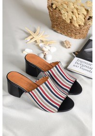 Resim Feles Kadın Topuklu Terlik Siyah-bej 