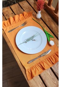 Resim Bahar Keten 2 Kenar Fırfırlı Turuncuvintage Amerikan Servis 30x50 