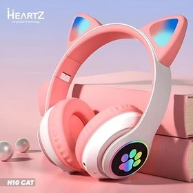 Resim HEARTZ H10 CAT KEDİLİ LED IŞIKLI KAFAÜSTÜ BLUETOOTH KULAKLIK (TOZ PEMBE) 