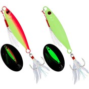 Resim 2 Adet Işıklı Çift Kancalı Metal Jigging Yemleri, 7g-30g Ağırlıklı Olta Yemi, Tüy Kancalı Tuzlu Su ve Tatlı Su Levrek Balıkçılığı İçin, Kurşun Gövde, Noel, Yılbaşı, Ramazan ve Kayık Festivali İçin İdeal 