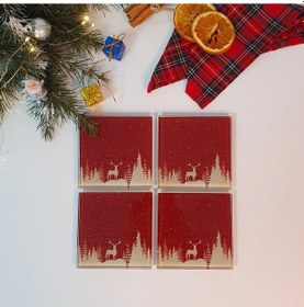 Resim Decorita Cam Bardak Altlığı Yeni Yıl Kırmızı Slüet 4'lü Takım Kırmızı 